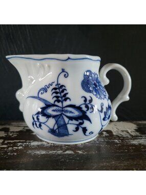 Vtg Blue Danube Creamer Jug 6 Oz Blue and White Porcelain Floral & Scroll Design